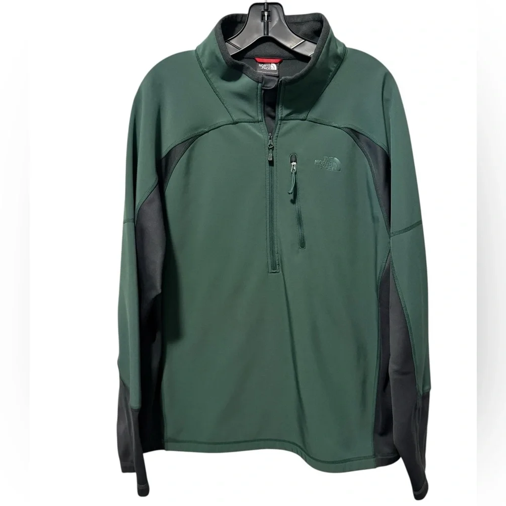 THE NORTH FACE Men Jumper Size XL‎ Quarter-Zip Pullover Green High Neck Stretch